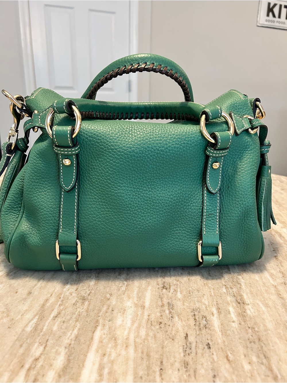 Dooney & Bourke Kelly Green Pebbled Leather Satchel with Removable Strap - Picture 2 of 16